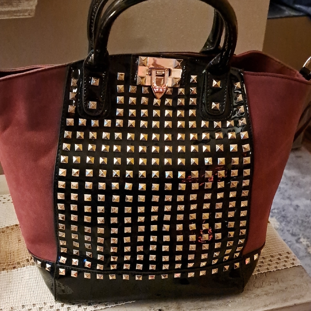 Black and Red Studded Tote Bag